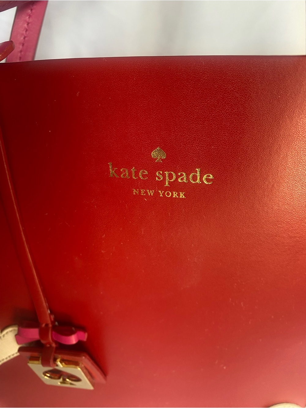 kate spade red leather tote with pink and lilac heart appliqués - Picture 2 of 8